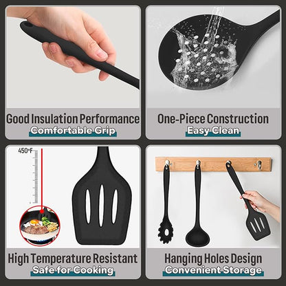 Silicone Kitchen Utensils Set, E-far 23 Pcs Black Cooking Utensils Tools - Image 2