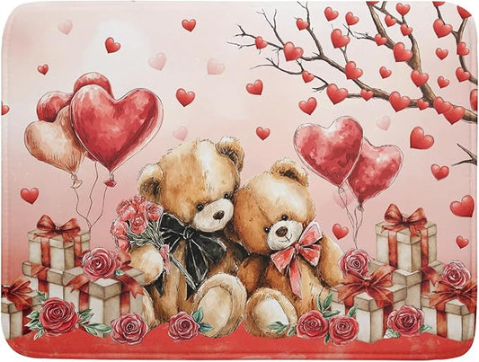 Holiday Microfiber Dish Drying Mat 18 X 24 in Valentines Day Bear Red by Giwawa