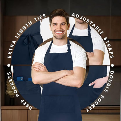 Adjustable Bib Apron 100% Polyester Kitchen Aprons Waterdrop Resistant Aprons - Image 4