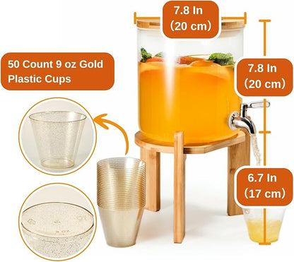 Glass Beverage Dispenser with Bamboo Stand and Lid, Iced 1.5 Gallon Drink - Image 5