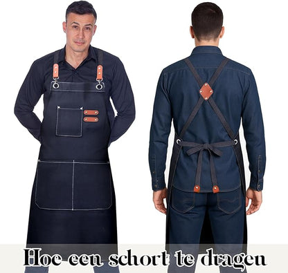 Plus Size Kitchen Apron for Men Women, Cross Back Cotton Canvas Chef Apron - Image 7