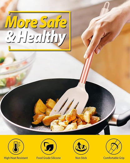 Pack of 2 Silicone Solid Turner, Non Stick Slotted Kitchen Spatulas, High Heat - Image 5