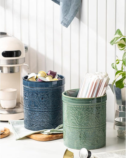Kitchen Utensil Holder, 7 Inches Large Ceramic Utensil Holder - Image 3