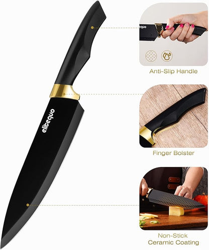 Knife Set With Block, Dishwasher Safe Kitchen Knife Set With Built-In Sharpener - Image 3