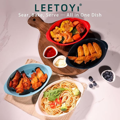 LEETOYI Porcelain Small Oval Au Gratin Pans, Baking Dish Set - Image 3