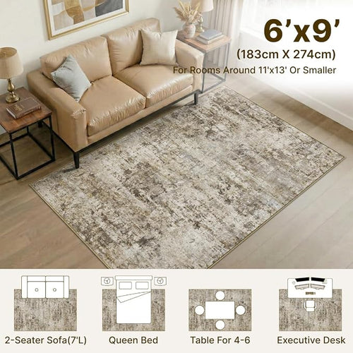 6x9 Area Rugs Washable Living Room Rug-No Slip Soft Carpets Modern Abstract - Image 2