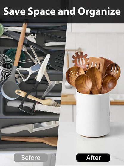 ABRUTY Utensil Holder, 6.7" Ceramic Kitchen Utensil Crock - Image 5