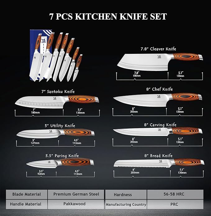 MSY BIGSUNNY 7-PCS Kitchen Knife Set, German Stainless Steel - Image 3