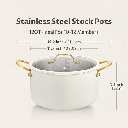 BEZIA Large Stainless Steel Stock Pot, 12 Quart Large Cooking Pot - Image 8