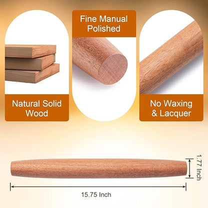 AISOSO French Rolling Pin, 15.75 Inches Wood Rolling Pins - Image 2