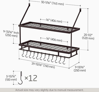 KES 30-Inch Oiled Bronze Pot Rack Wall Mounted, 2-Tier Hanging Pot and Pan - Image 6