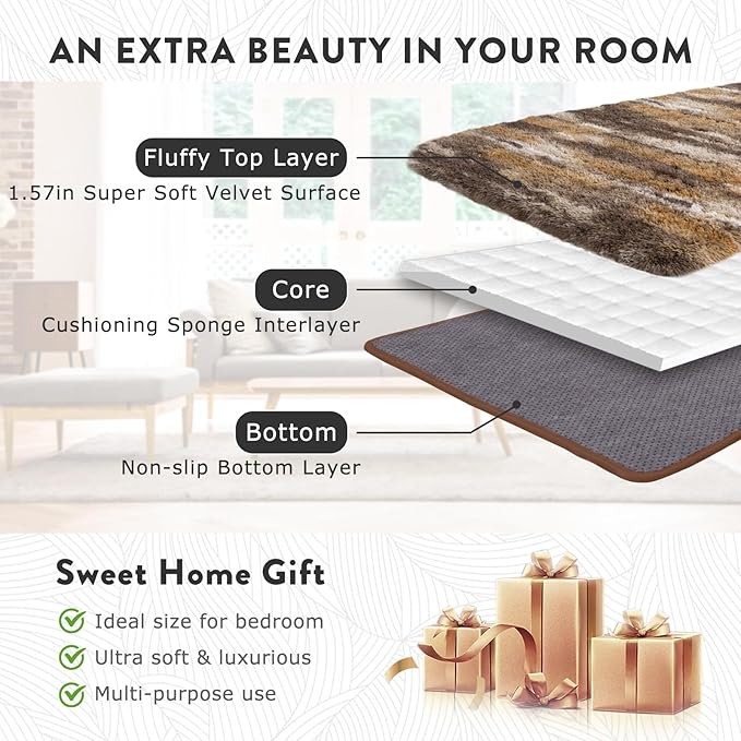 Fluffy Rugs for Living Room, 6x9 Ft Abstract Brown Shag Area Rug, Soft Large - Image 6