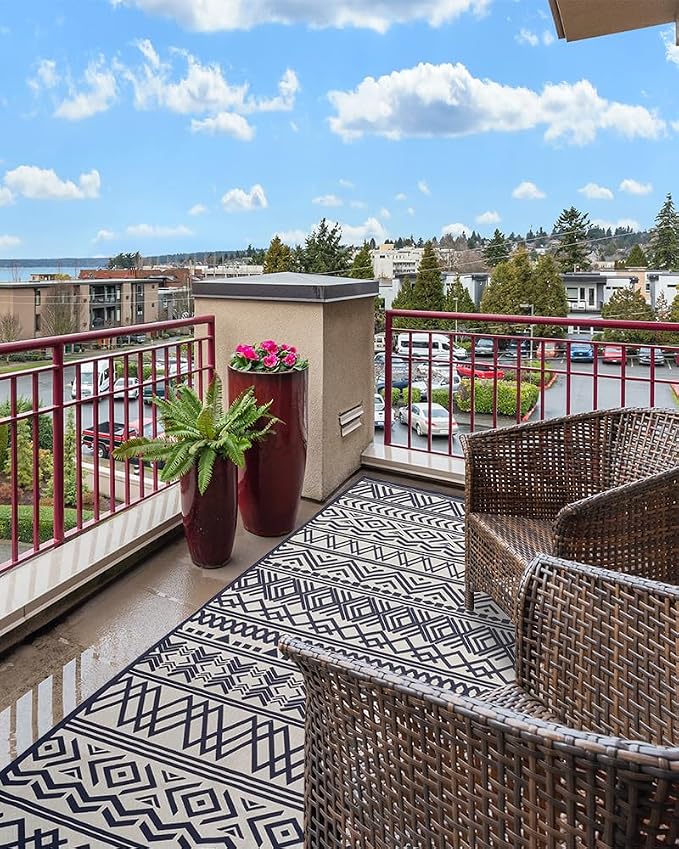 Outdoor Rug Carpet 9X12 ft, Flatweave Textured Outdoor Patio Rug Non Slip - Image 6