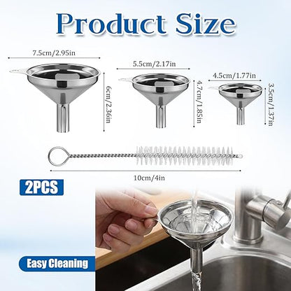 Stainless Steel Funnel, Large Medium Small Kitchen Funnel Set of 3 Metal - Image 2