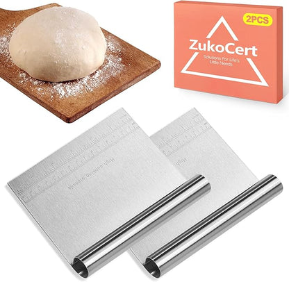 ZukoCert 2-Pack Stainless Steel Bench Scraper – Durable Dough Cutter by ZukoCert