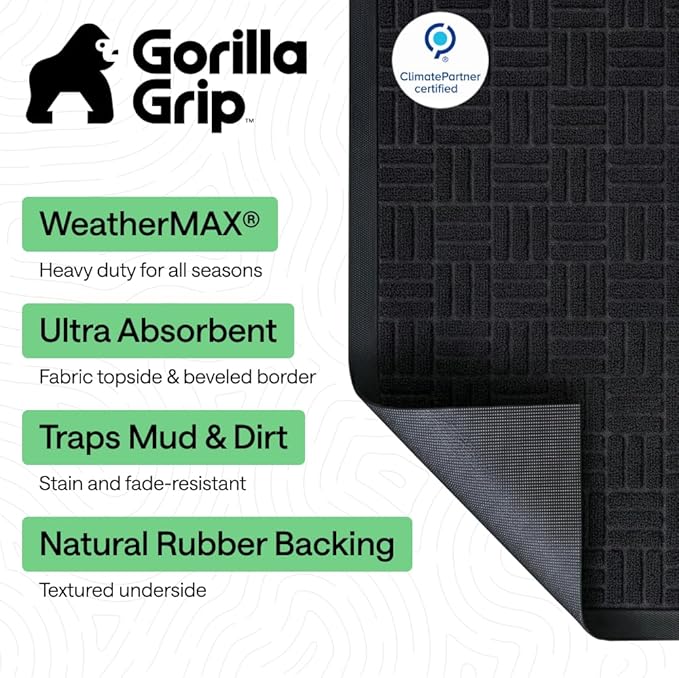 GORILLA GRIP 100% Waterproof All-Season WeatherMAX Doormat, US Designed Natural - Image 2