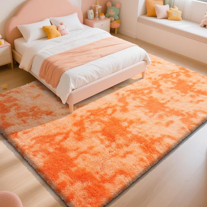 Mottling Orange Fluffy Rug Shag Area Rug, 8x10 Area Rugs - Image 3