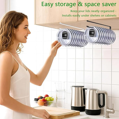 4 Pack Tumbler Lid Organizer, Cup Lid Holder Holds 12 Lids Each Under Cabinet - Image 6