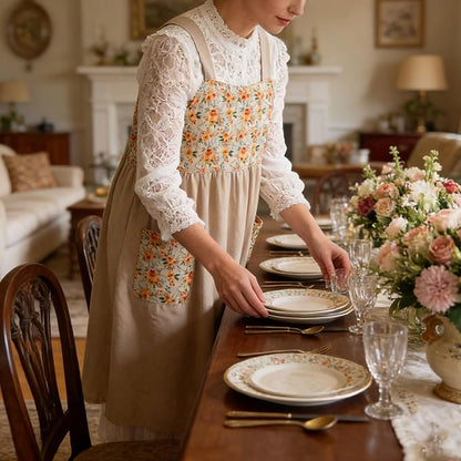 Uaussi Cotton Linen Apron Cross Back Work Apron - Image 7