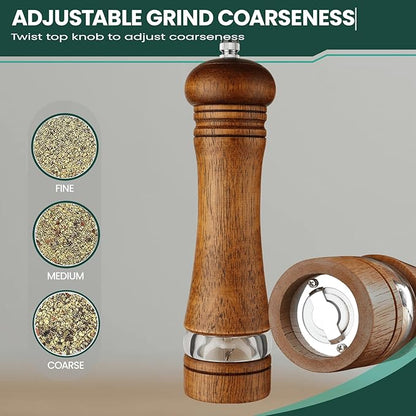 2-Piece Salt and Pepper Grinder Set, 8 Inch Wooden Salt and Pepper Mills - Image 4