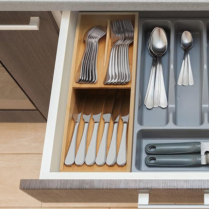 guiogc Bamboo Silverware Drawer Organizer, Kitchen Cutlery Tray, Utensil Holder - Image 6
