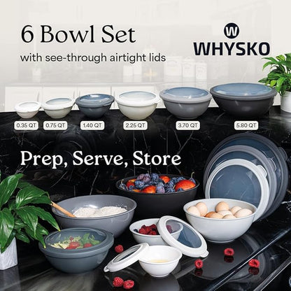 WHYSKO Mixing Bowl Set, 12 Piece Colorful Plastic Mixing Bowls - Image 2