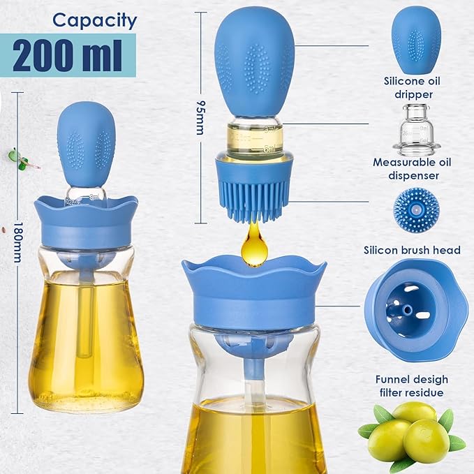 Oil Dispenser with Brush-2 Pack 7oz/200ML 2 IN 1 Glass Cooking Oil Dispenser - Image 3