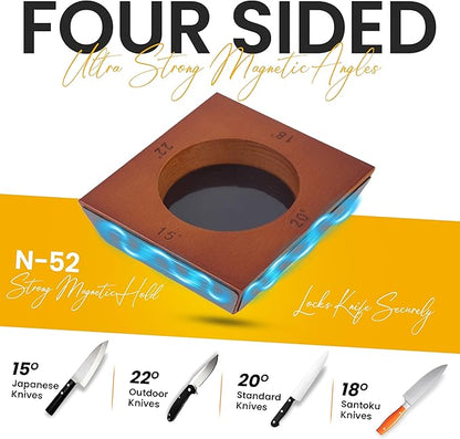 Rolling Knife Sharpener Kit – Magnetic 4-Angle Base, 3.86 Inches Longer Wooden - Image 2