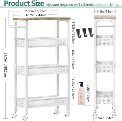 Vivihomety Utility Slim Storage Cart, 4 Tier Small Rolling Kitchen Laundry Room - Image 4