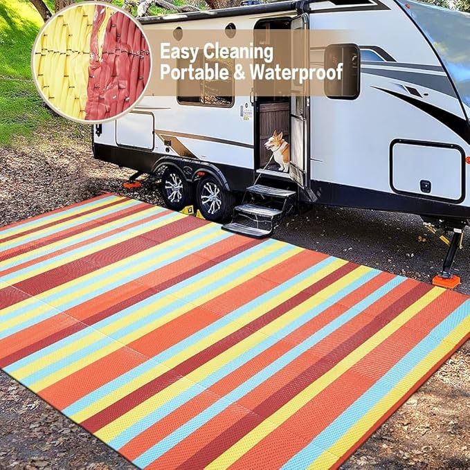 HUGEAR Outdoor Waterproof Rug 9'x12' Plastic Straw Rugs Washable Reversible - Image 5