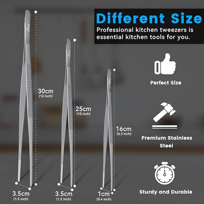 HOTEC Kitchen Tweezers Tongs Stainless Steel Professional Chef Tweezers - Image 3