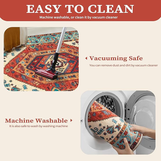 SERISSA Boho Area Rug 5x7 Orange, Washable Large Rugs - Image 2