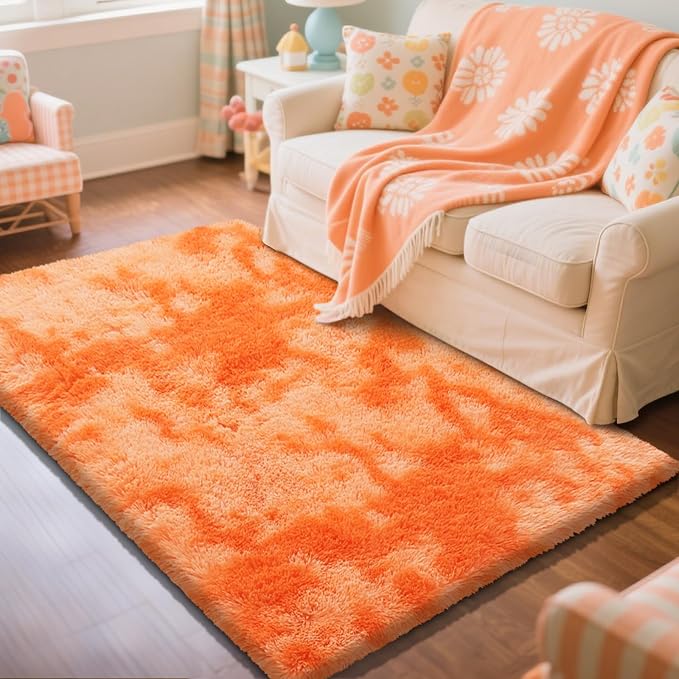 Mottling Orange Fluffy Rug Shag Area Rug, 4x6 Area Rugs - Image 2