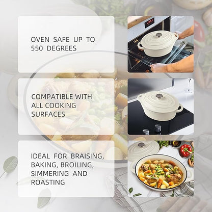 5.5 Quart Oval Enameled Cast Iron Dutch Oven Pot - Image 3