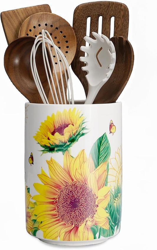 Sunddo Sunflower Utensil Holder, 6.7" Large Utensil Crock, Ceramic Cooking by Sunddo