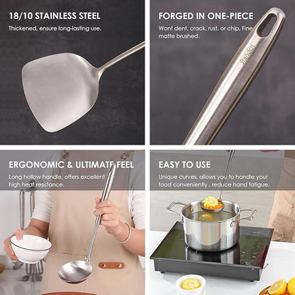 18/10 Stainless Steel Kitchen Utensils Set, Skimmer Spoon, Pasta Serve - Image 3
