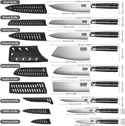 MDHAND Chef Knife Set with Roll Bag, High Carbon Stainless Steel Japanese - Image 2