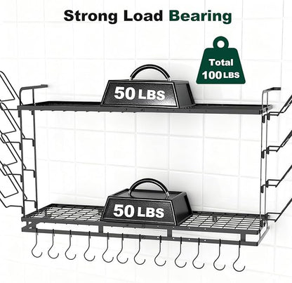 Housolution Pot Rack Wall Mounted, 3 Level Height Adjustable, 2 Tier Heavy Duty - Image 7