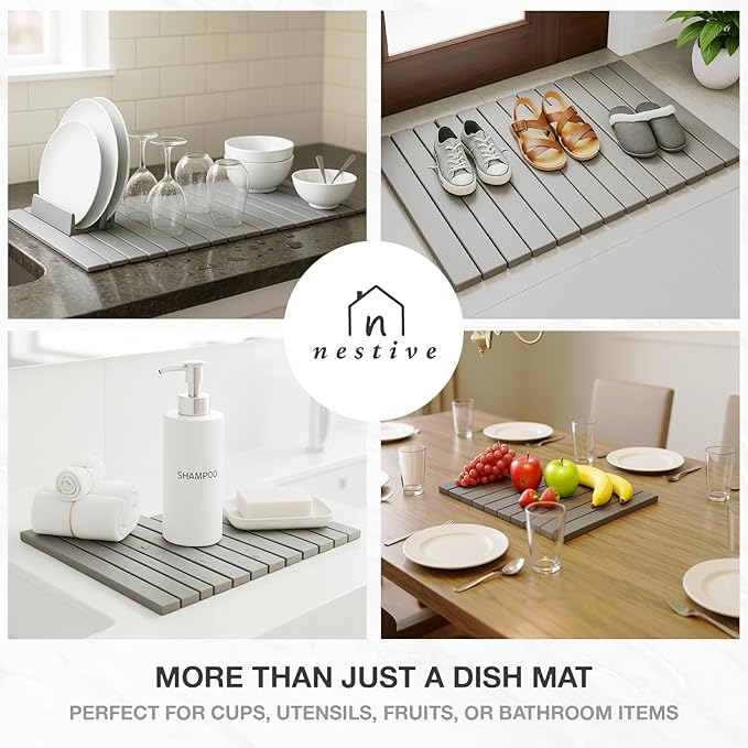 Large Stone Drying Mat for Kitchen Counter | 24"x16" | Fast Drying Collapsible - Image 6