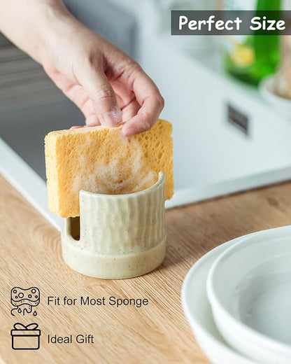 Zoeeker Kitchen Sponge Holder, Ceramics Sponge Dish Rack Sink Scrub Caddy - Image 5
