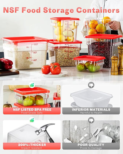 4QT NSF Food Storage Containers: 8 PCS Commercial Clear Food Storage Containers - Image 2