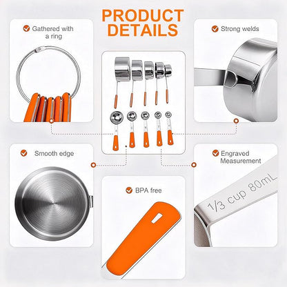 Bopei Measuring Cups and Spoons Set Stainless Steel 10 Piece - Image 3
