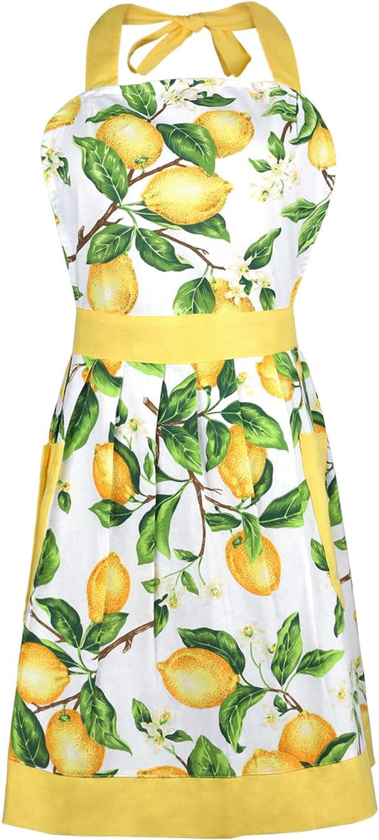 G2PLUS Thick Lemon Cotton Apron, Kitchen Apron by G2PLUS