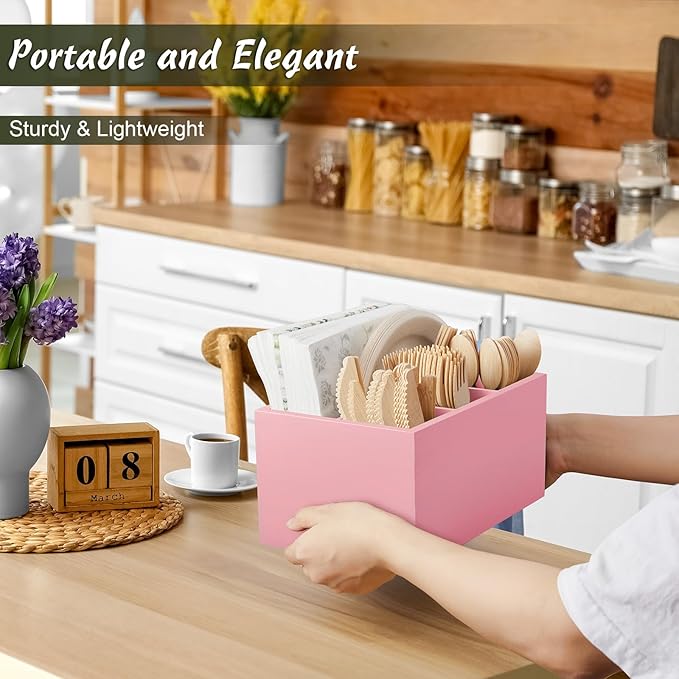 DRASTAR Utensil Holder, Wooden Silverware Caddy, Picnic Cutlery Organizer - Image 2