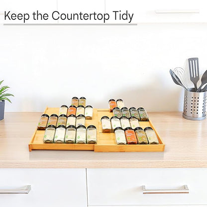Bamboo Spice Drawer Organizer, Expandable 4 Tier Spice Rack - Image 5