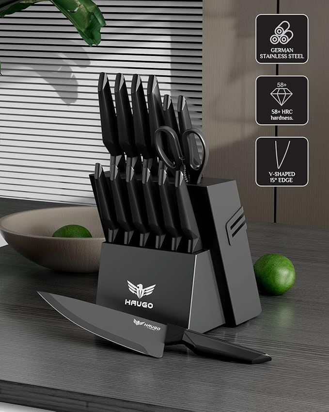 Kitchen Knife Set with Block: 15-Piece High Carbon Stainless Steel Professional - Image 3