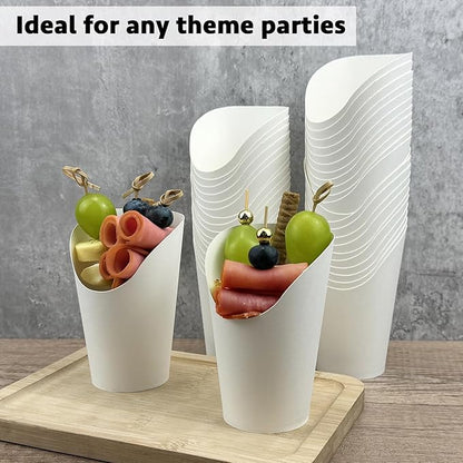 CAMKYDE 100 Pcs French Fries Holder, 14oz Disposable Paper French Fry Cups White Charcuterie Cups for all Occasions (14oz, White)