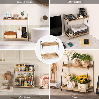 ANBOXIT Countertop Coffee Station Organizer, 2 Tier Wooden Shelf - Image 6