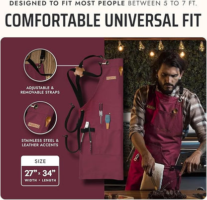 Asaya Chef and BBQ Apron with Bottle Opener and Hand Towel - 10oz Cotton Canvas - Image 5