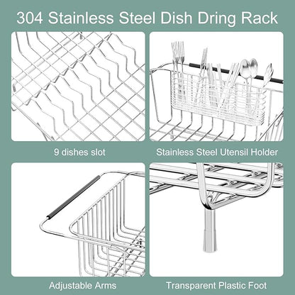JAQ Over Sink Dish Drying Rack for Medium to Large Sink, Expandable 15.08"–22.4" - Image 7